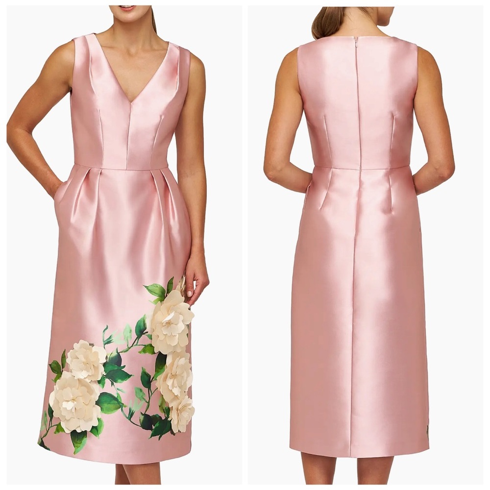 Kay Unger Pink Floral Midi Dress